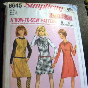 Vintage Sewing Pattern Simplicity  6645 Junior Size 15-Jumper Dress - Cut